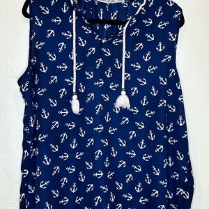Liberty Love Navy Anchor Print Tank Top